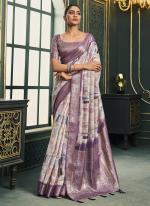 Model Cotton Purple Party Wear Printed Saree